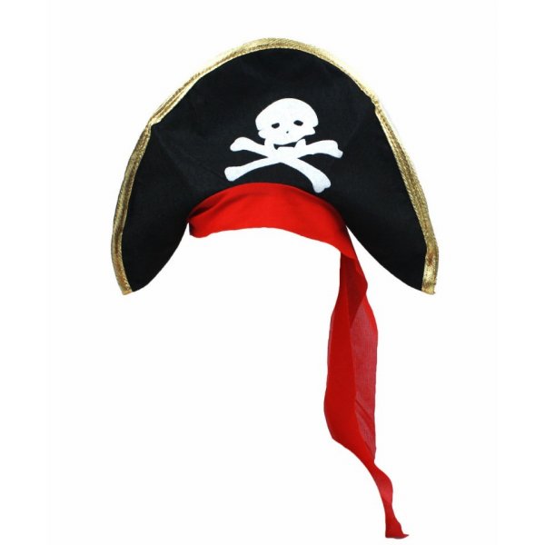 Αποκριάτικο Καπέλο Πειρατή Μαύρο με Κόκκινη Κορδέλα